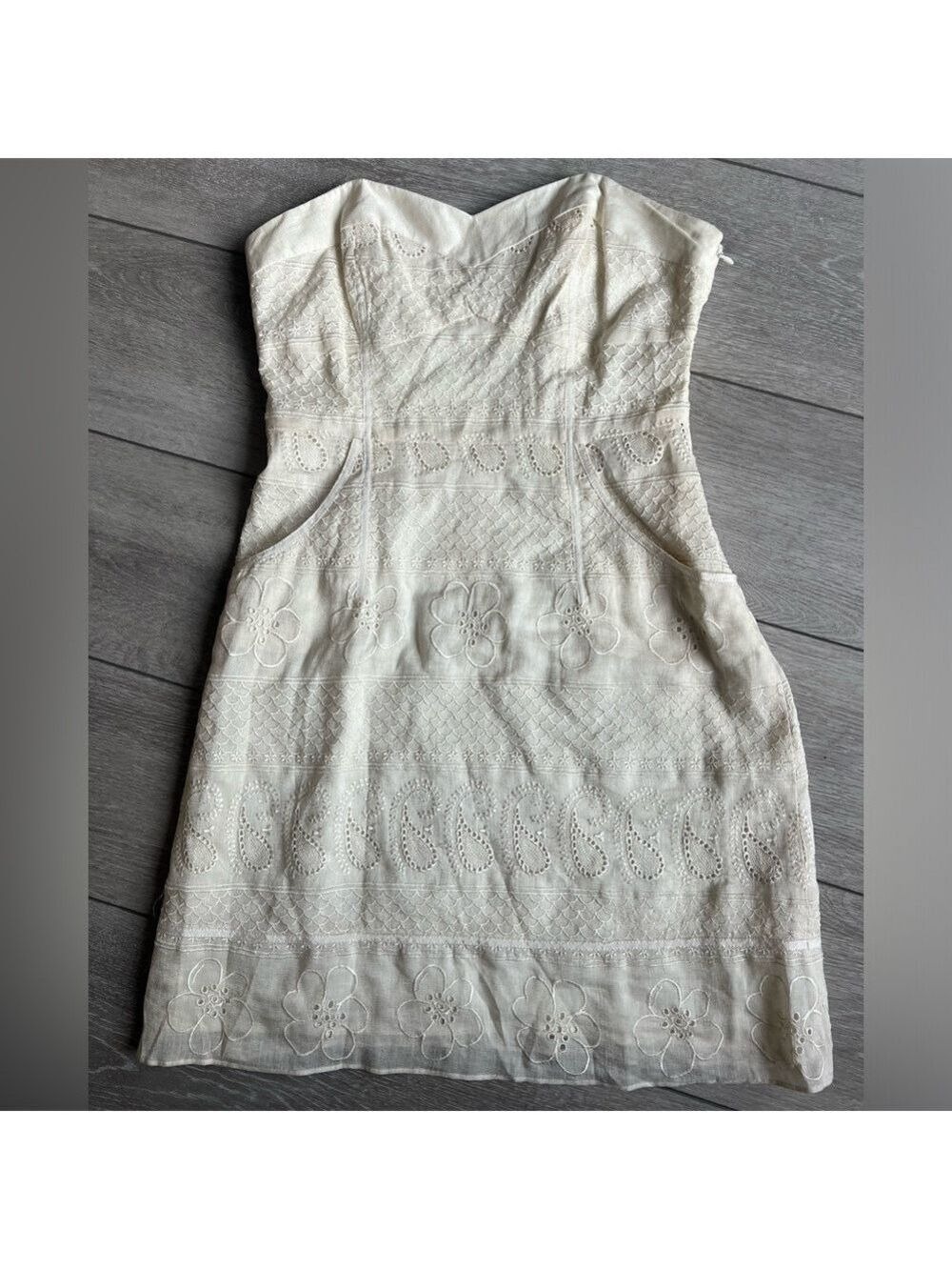 Frock! Tracy Reese Cream Lace strapless Dress with pockets size 8